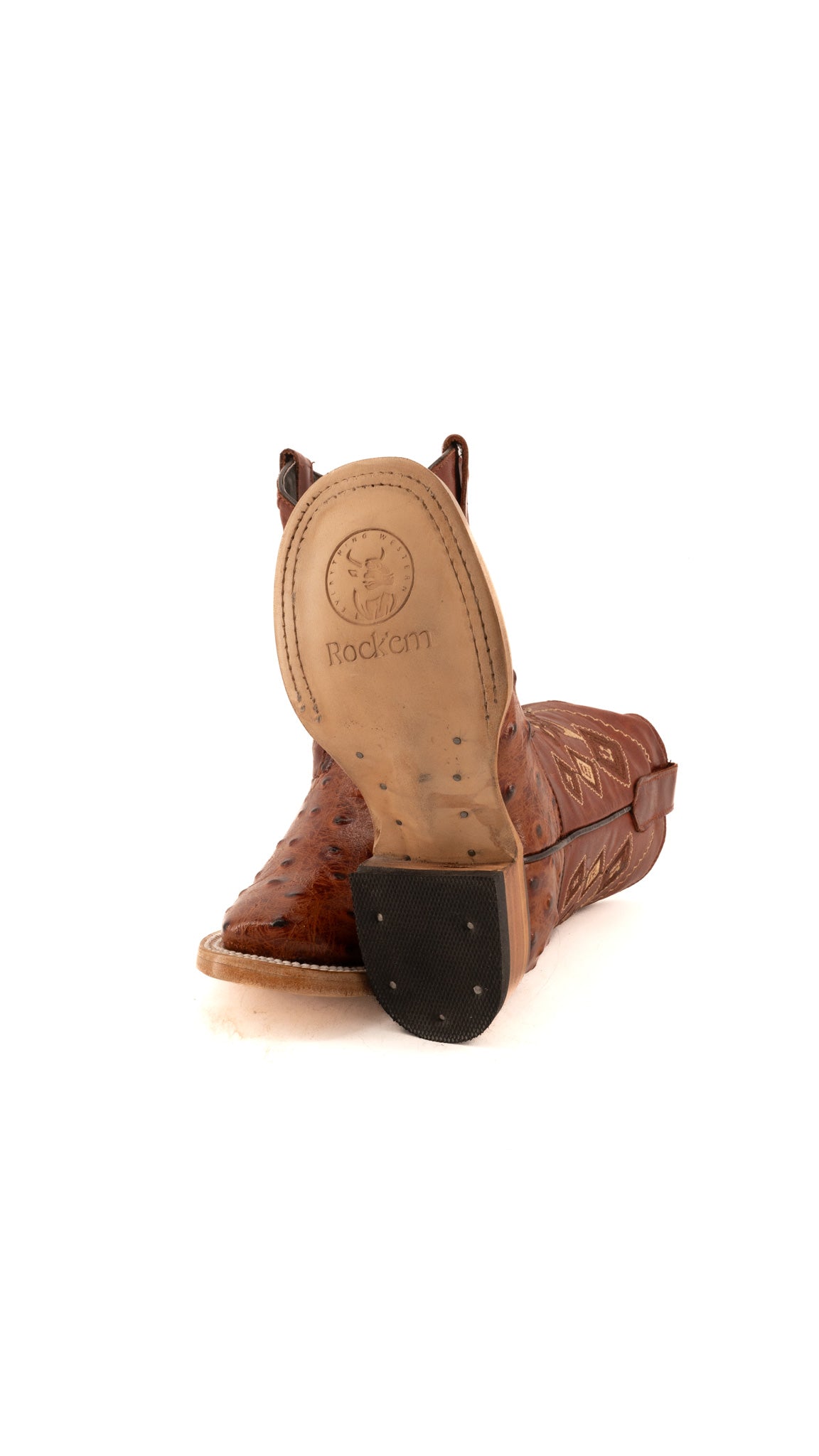 Azteck Ostrich Kids Square Toe Cowboy Boots