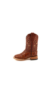 Azteck Ostrich Kids Square Toe Cowboy Boots