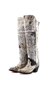 Amour Cowhide Knee High Snip Toe Cowgirl Boot Size 5 Box YW2
