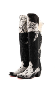 Amour Cowhide Knee High Snip Toe Cowgirl Boot Size 8 Box YW14