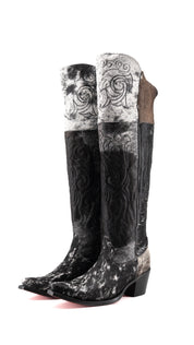 Amour Cowhide Knee High Snip Toe Cowgirl Boot Size 9 Box YW17