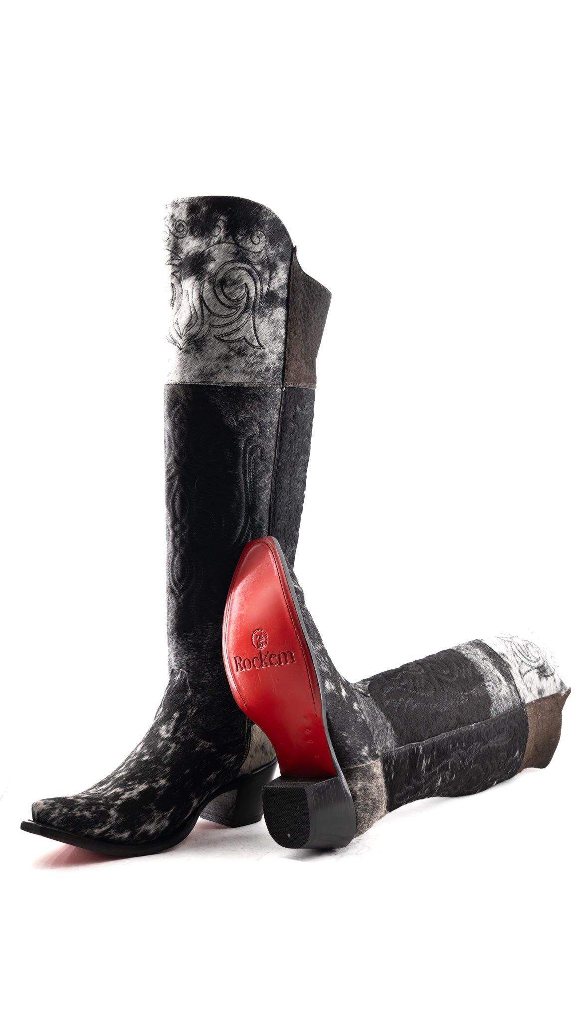 Amour Cowhide Knee High Snip Toe Cowgirl Boot Size 9 Box YW17