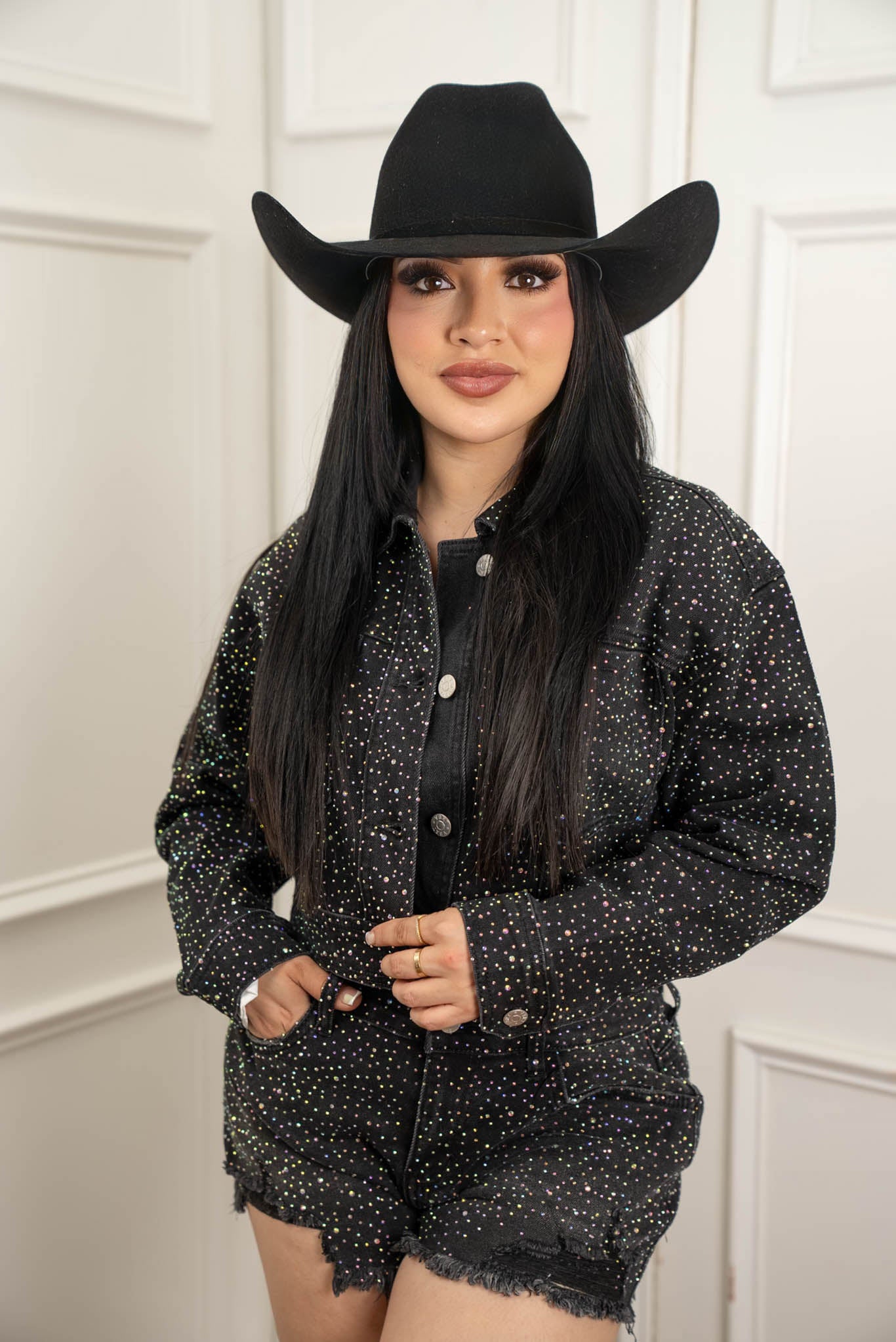 Rhinestone Embedded Cropped Jean Jacket JJ – Rock'Em