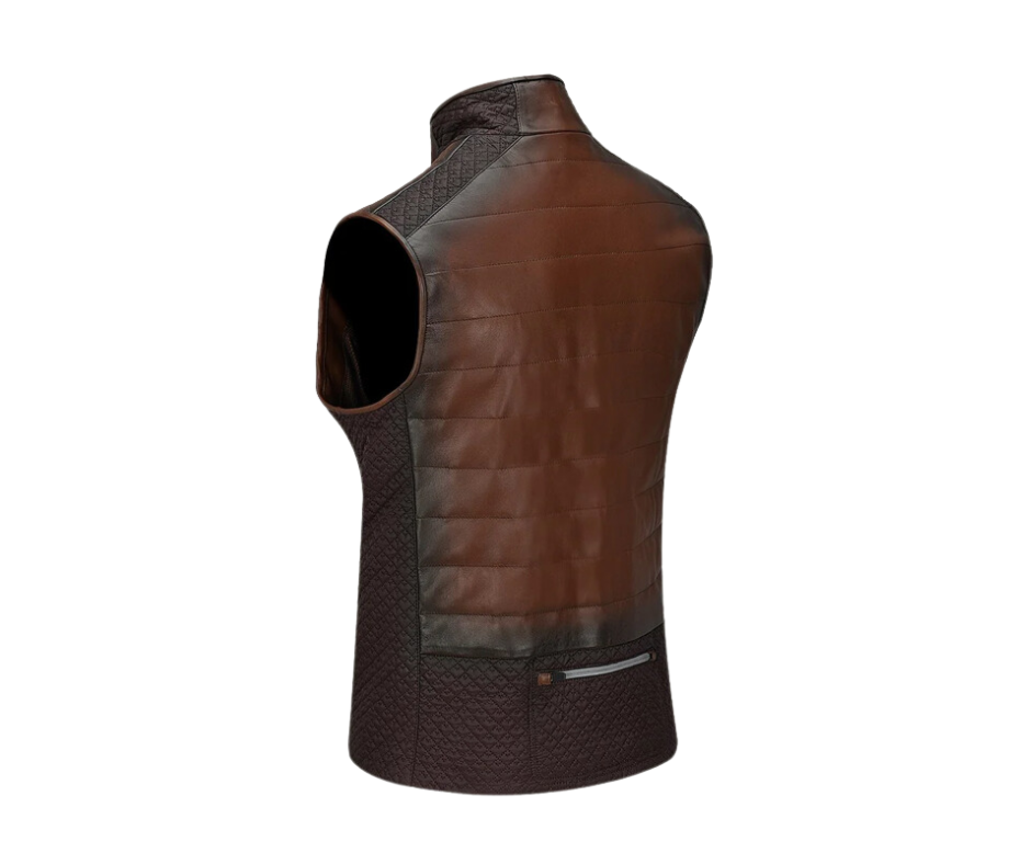 Cuadra Men Embroidered Leather Reversible Vest