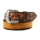 Nocona Men's Tooled Rough out Burnished Edge Tan Belt
