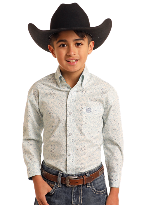 Boy's Panhandle Turquoise Long Sleeve Western Shirt PBB2S05389