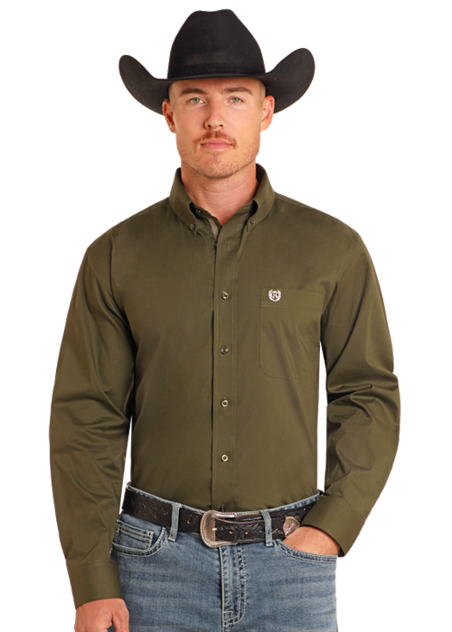 Men's Panhandle Solid Poplin Snap Western Shirt PMB2S05431