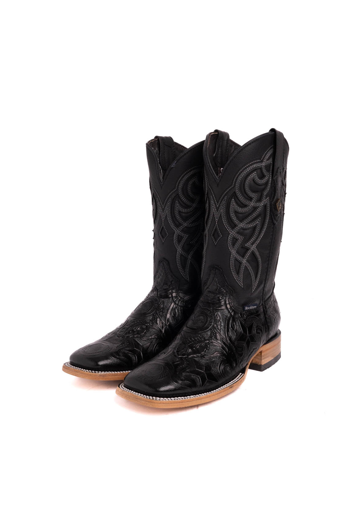 Print Star Hand Tooled Square Toe Cowboy Boot