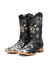 Aztec Cowhide Square Toe Cowboy Boot Size 11 Box AE34