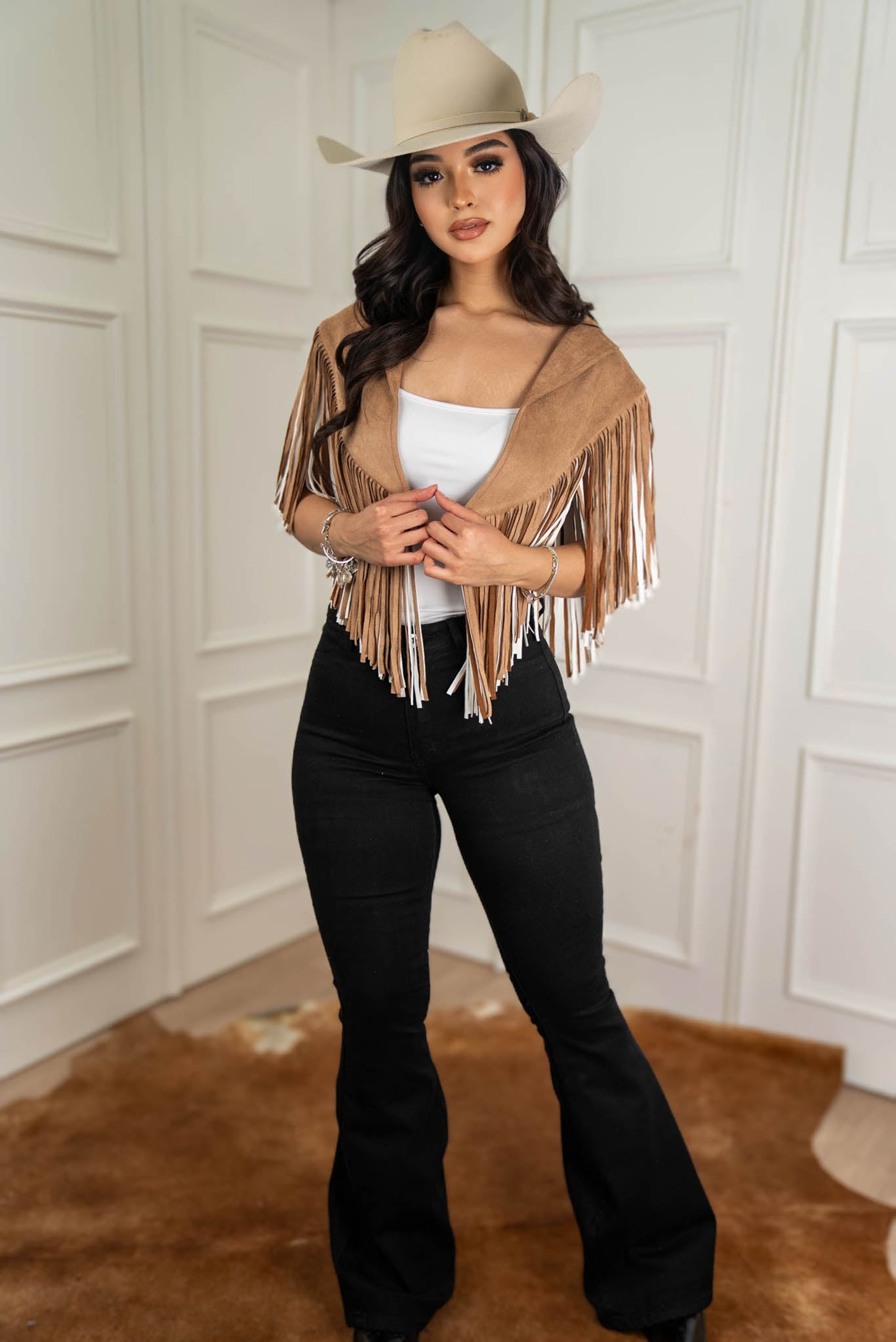 Western Fringed Shawl With Stars