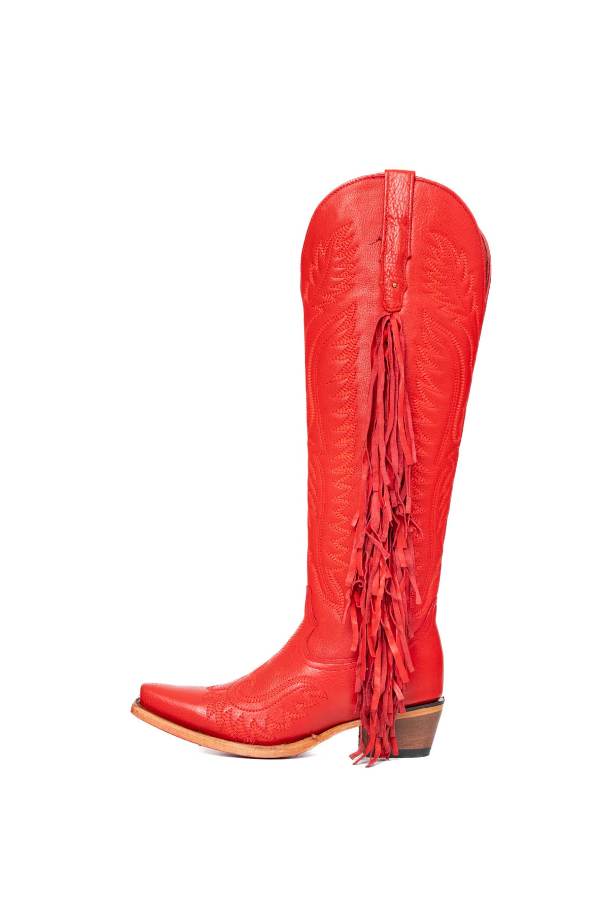 Briseida Fringe Tall Red Bottom Snip Toe Cowgirl Boot