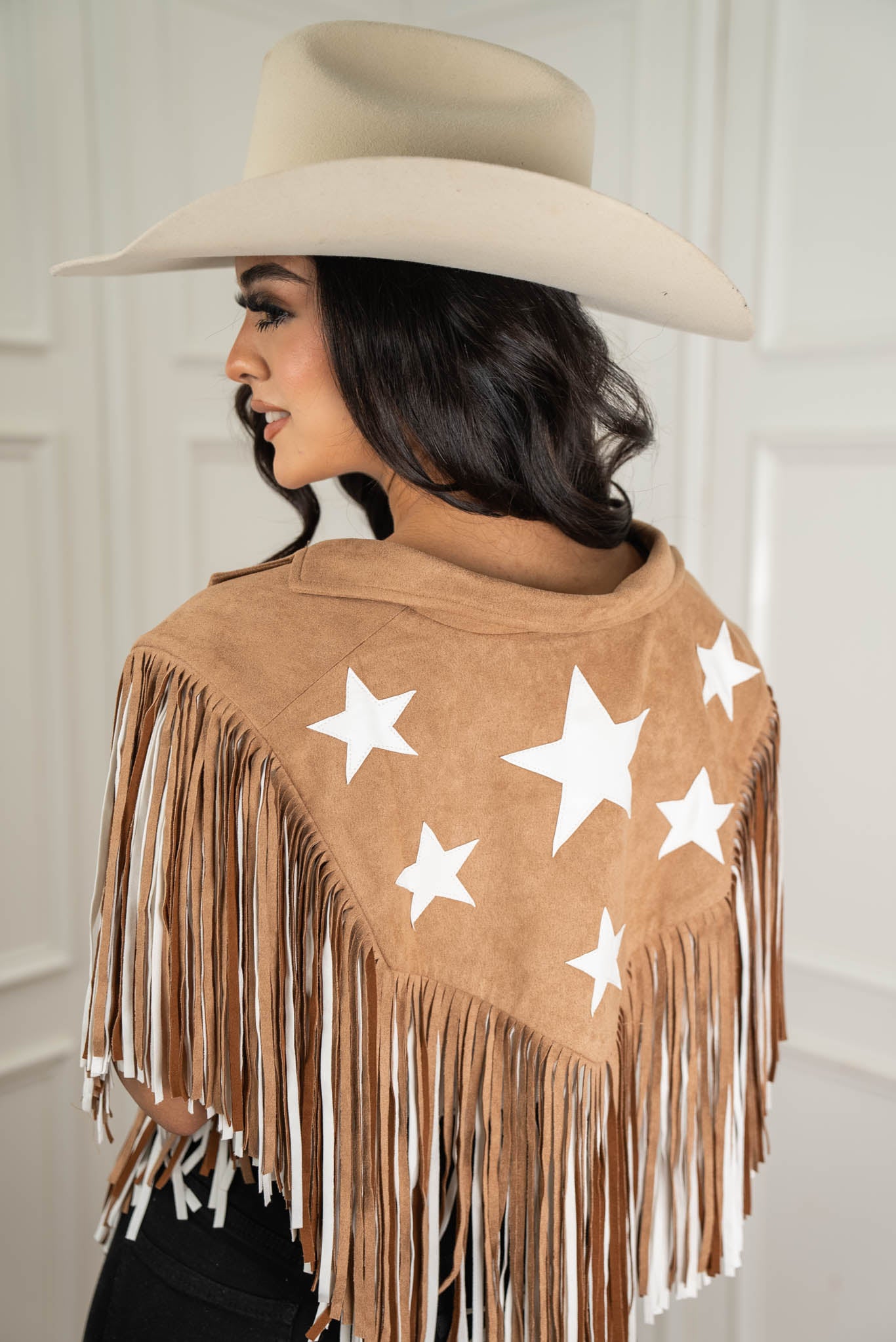 Western Fringed Shawl With Stars