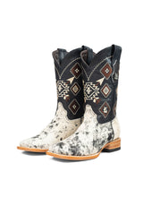 Aztec Cowhide Square Toe Cowboy Boot Size 7 Box AE4