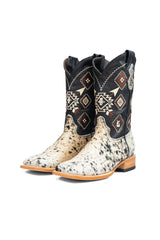 Aztec Cowhide Square Toe Cowboy Boot Size 7 Box AE5