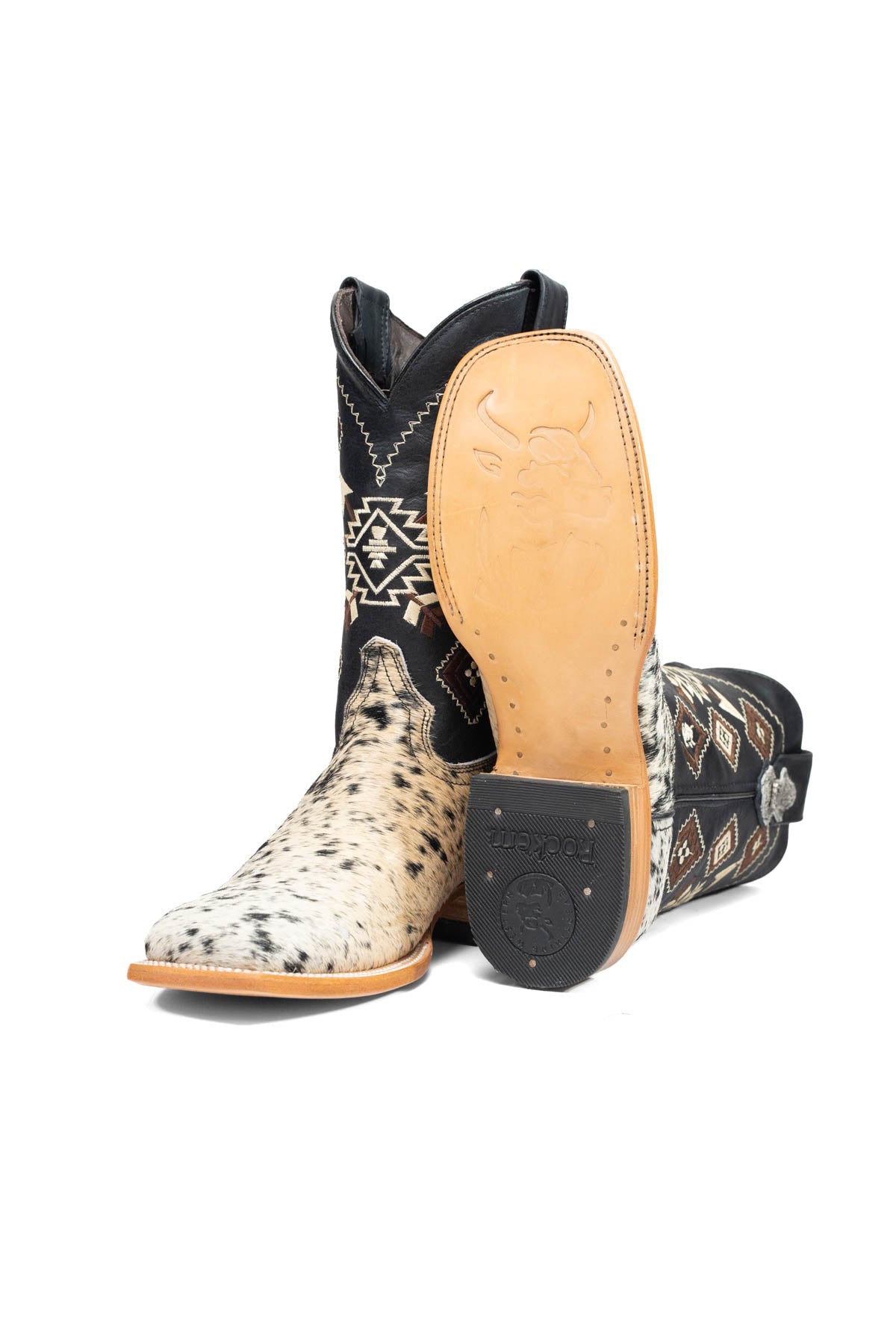 Aztec Cowhide Square Toe Cowboy Boot Size 7 Box AE5