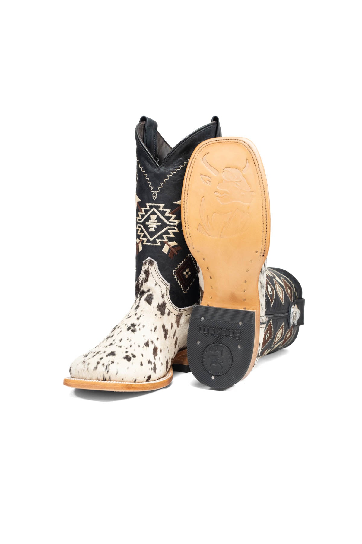 Aztec Cowhide Square Toe Cowboy Boot Size 7 Box AE6