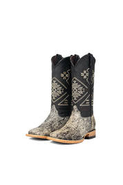 Women Aztec Cowhide Square Toe Cowgirl Boot Size 5 Box Du1
