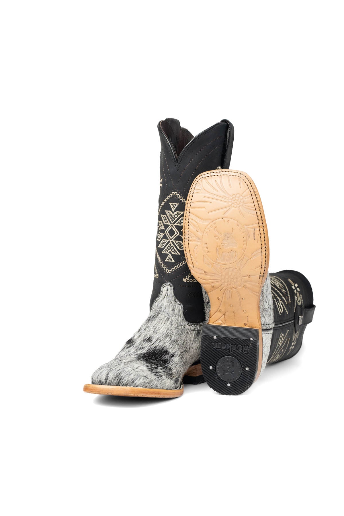 Women Aztec Cowhide Square Toe Cowgirl Boot Size 6.5 Box Du8