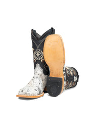 Aztec Cowhide Square Toe Cowboy Boot Size 7 Box AE8