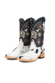 Aztec Cowhide Square Toe Cowboy Boot Size 7 Box AE9