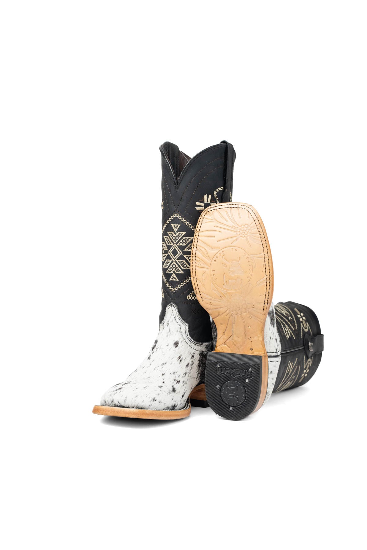 Women Aztec Cowhide Square Toe Cowgirl Boot Size 7 Box Du9