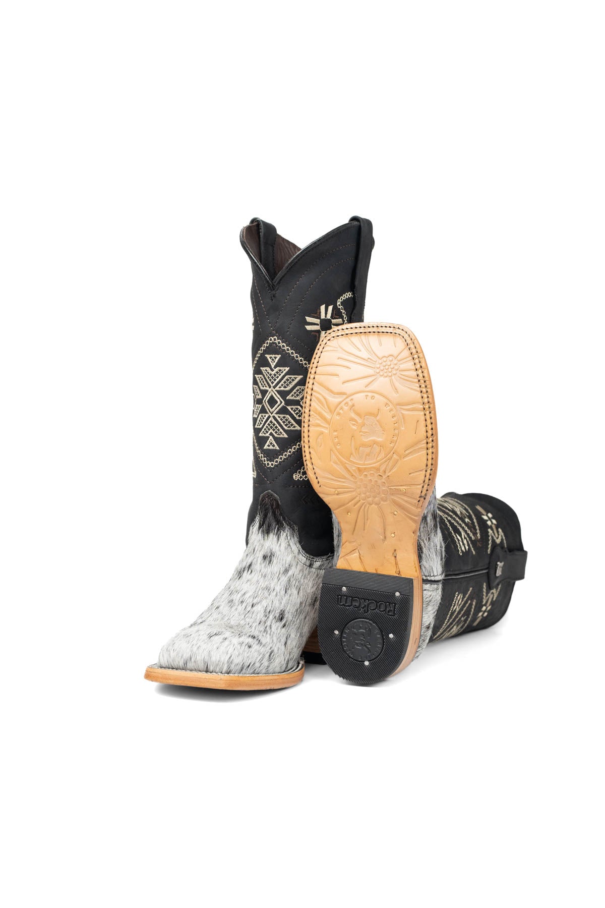 Women Aztec Cowhide Square Toe Cowgirl Boot Size 7 Box Du10