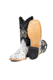 Aztec Cowhide Square Toe Cowboy Boot Size 7 Box AE1