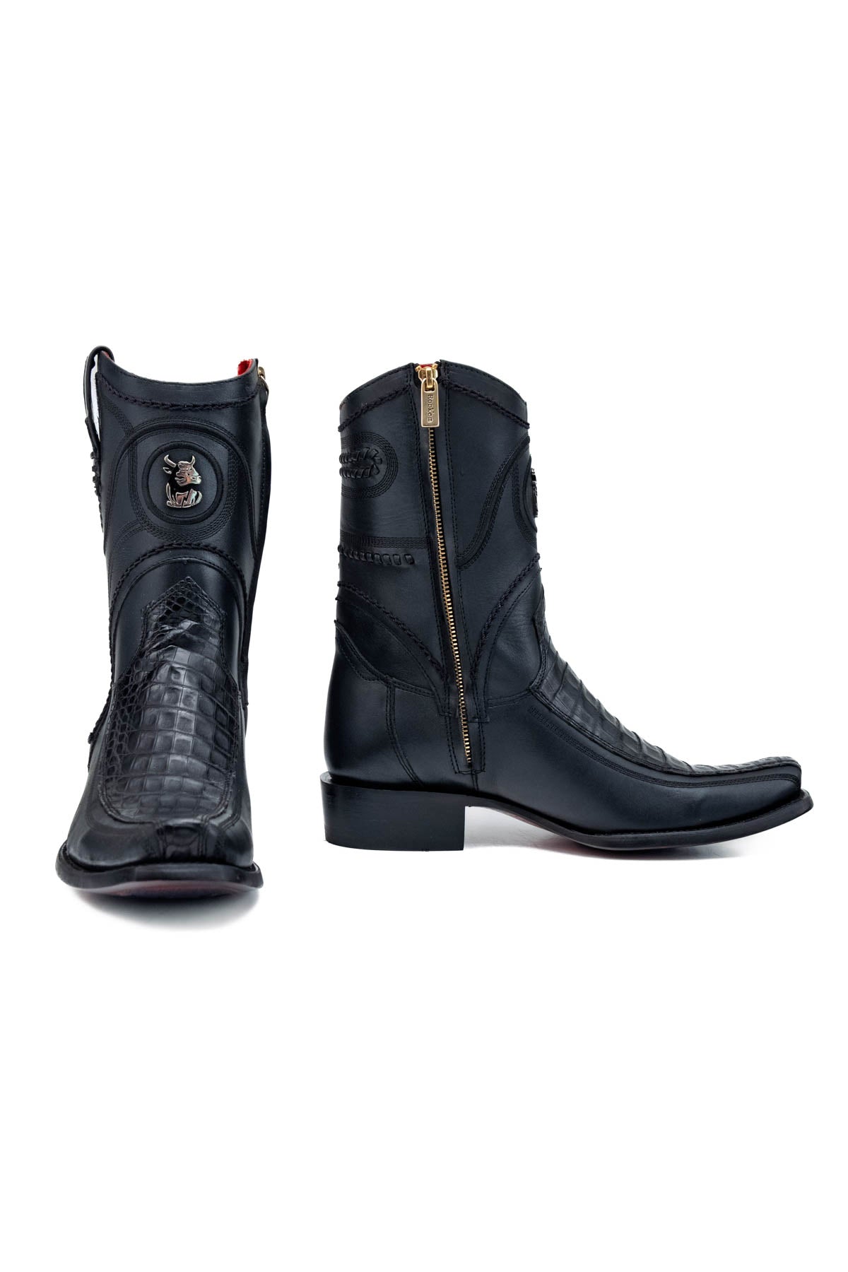 Caiman Belly Hornstone Red Bottom Narrow Toe Ankle Boot
