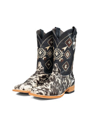 Aztec Cowhide Square Toe Cowboy Boot Size 8 Box AE14