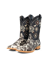 Aztec Cowhide Square Toe Cowboy Boot Size 8 Box AE14