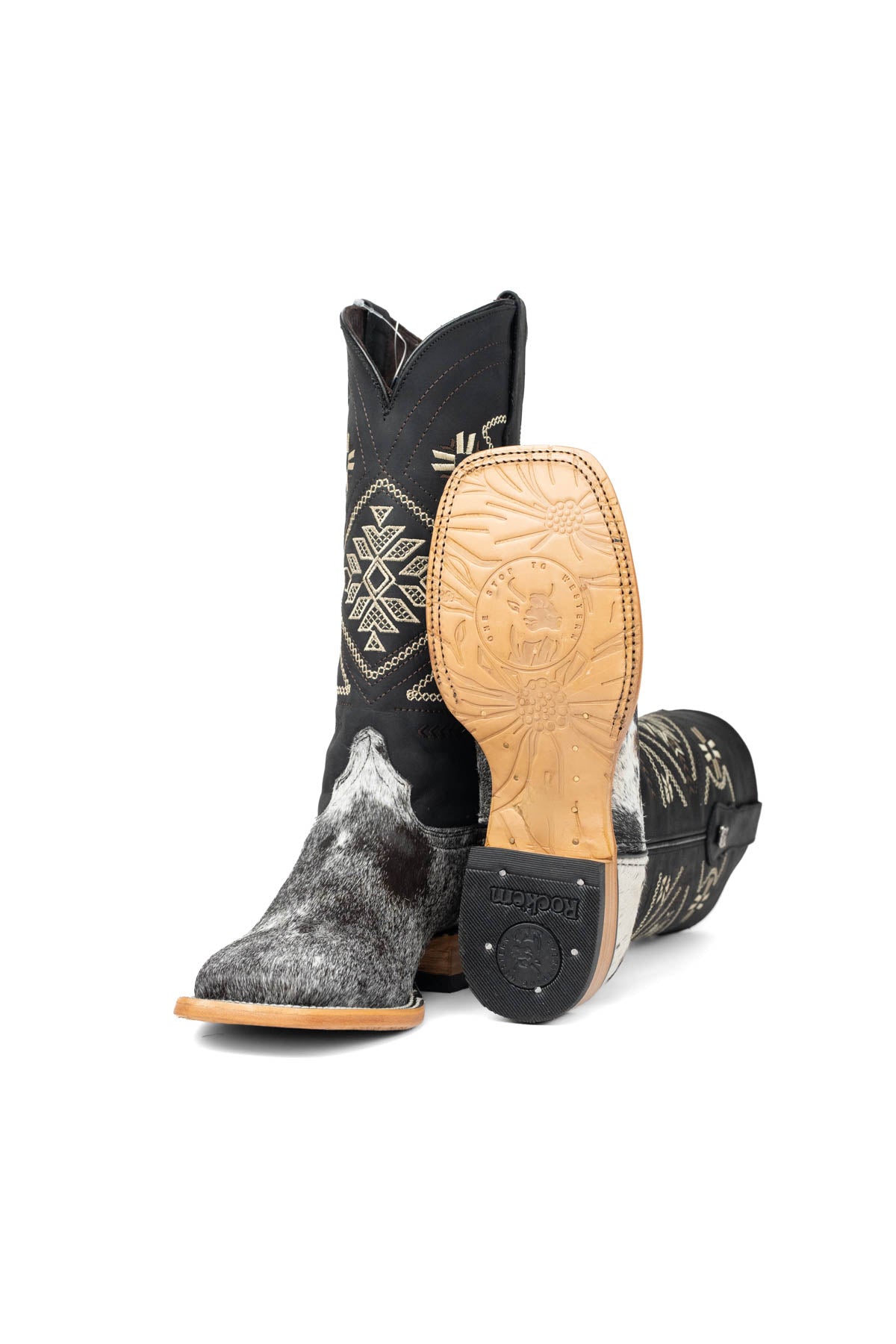 Women Aztec Cowhide Square Toe Cowgirl Boot Size 8 Box Du14