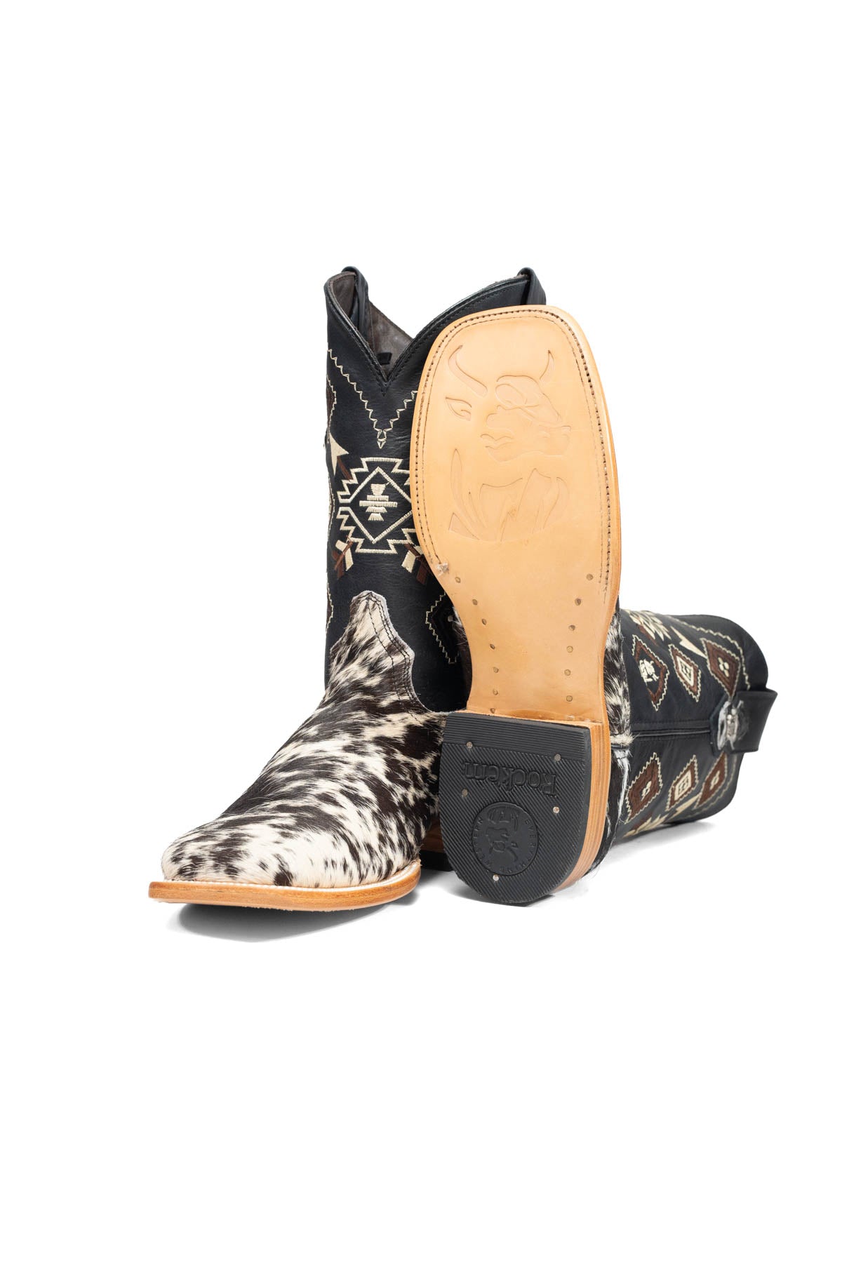 Aztec Cowhide Square Toe Cowboy Boot Size 8 Box AE14