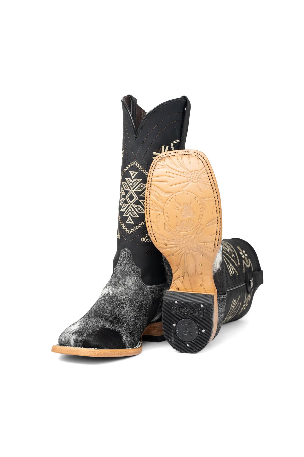 Women Aztec Cowhide Square Toe Cowgirl Boot Size 8 Box Du15