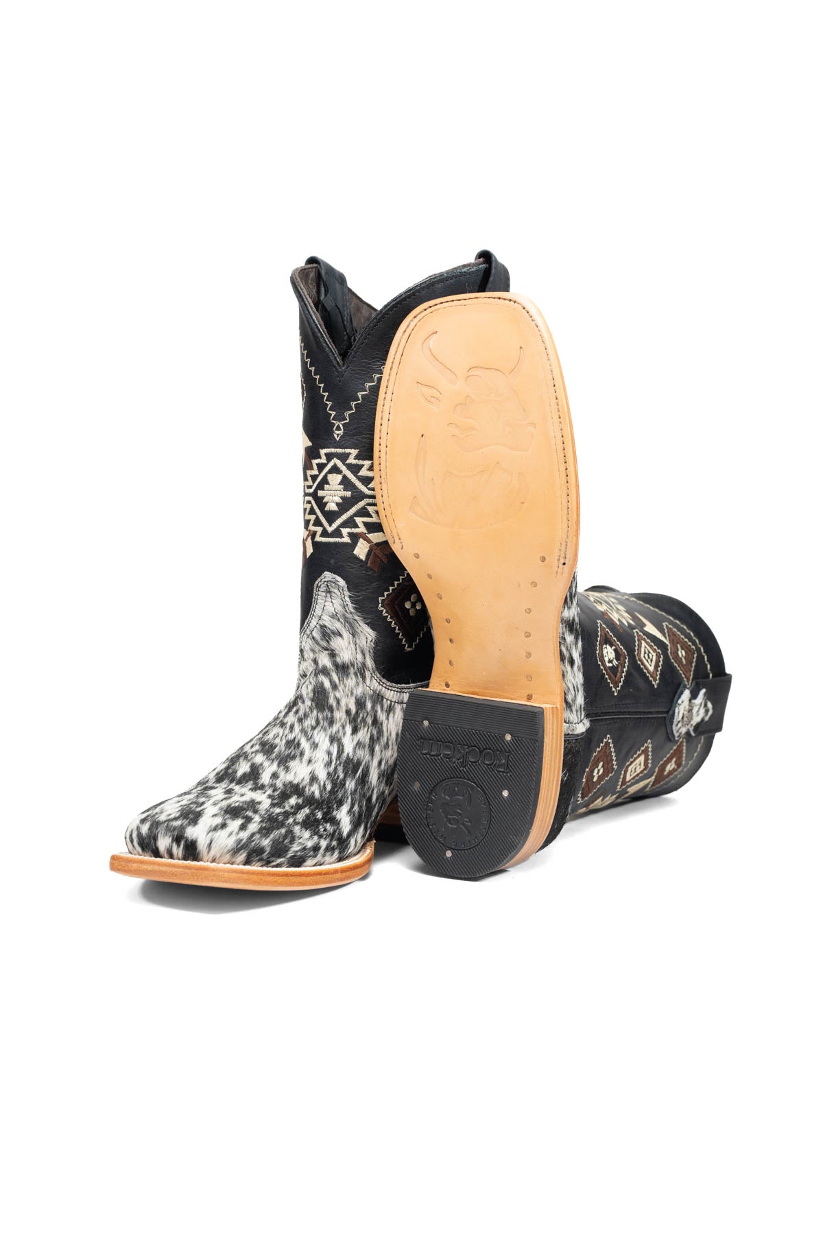 Aztec Cowhide Square Toe Cowboy Boot Size 8 Box AE15