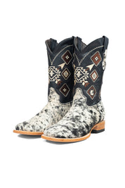 Aztec Cowhide Square Toe Cowboy Boot Size 8 Box AE17
