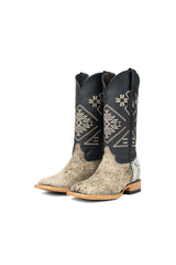 Women Aztec Cowhide Square Toe Cowgirl Boot Size 5 Box Du2