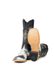 Women Aztec Cowhide Square Toe Cowgirl Boot Size 8 Box Du17