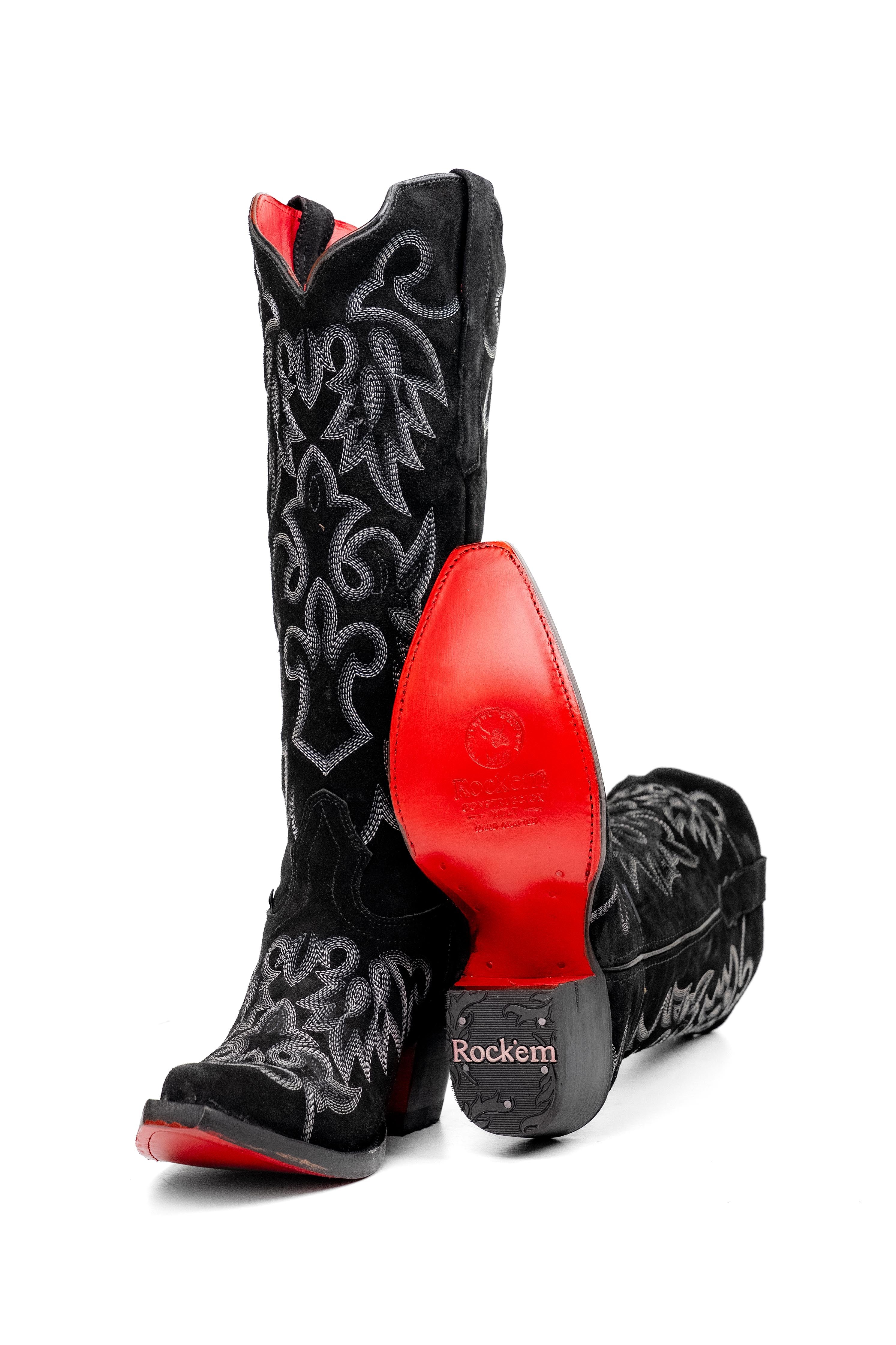 Fabiola Suede Tall Red Bottom Snip Toe Cowgirl Boot