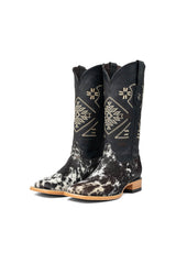 Women Aztec Cowhide Square Toe Cowgirl Boot Size 8.5 Box Du18