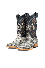 Aztec Cowhide Square Toe Cowboy Boot Size 8 Box AE18
