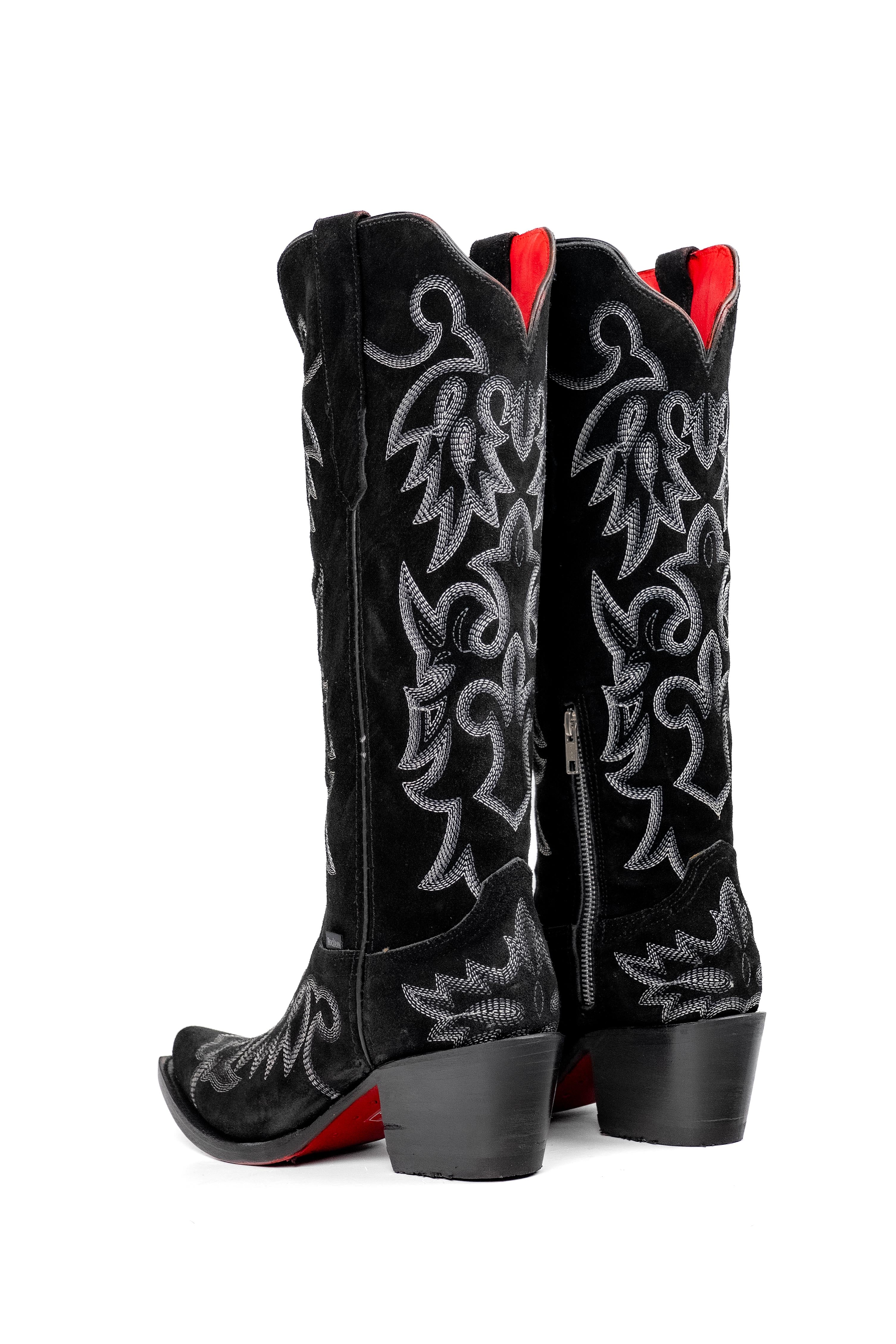 Fabiola Suede Tall Red Bottom Snip Toe Cowgirl Boot