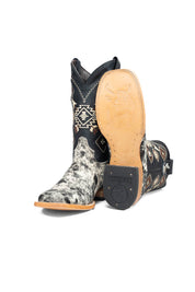 Aztec Cowhide Square Toe Cowboy Boot Size 8 Box AE18