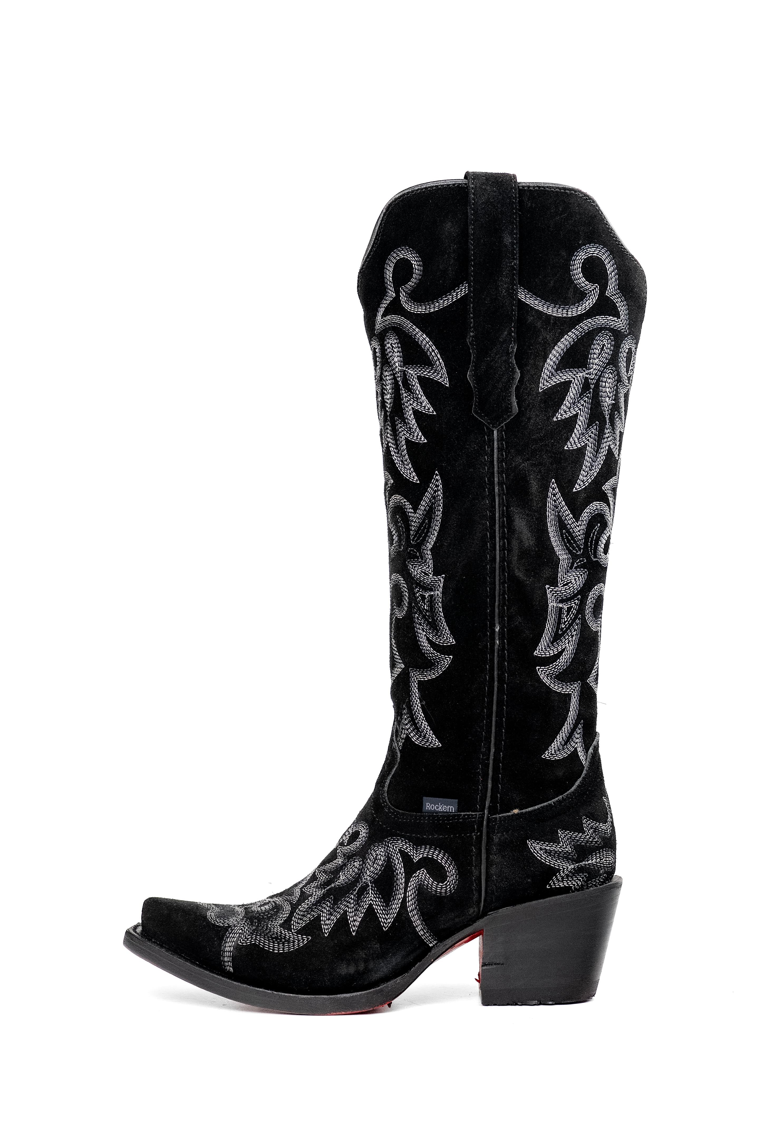 Fabiola Suede Tall Red Bottom Snip Toe Cowgirl Boot