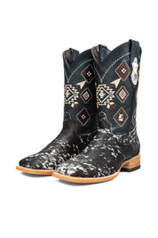Aztec Cowhide Square Toe Cowboy Boot Size 8 Box AE19