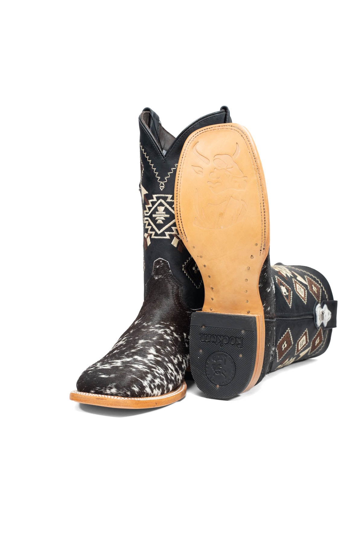 Aztec Cowhide Square Toe Cowboy Boot Size 8 Box AE19
