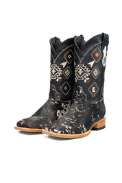 Aztec Cowhide Square Toe Cowboy Boot Size 8 Box AE20