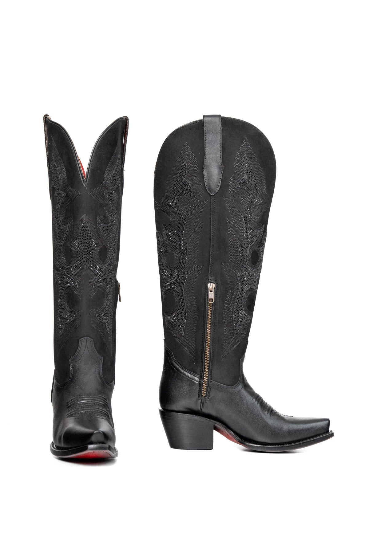 Lorraine Tall Red Bottom Wide Calf Snip Toe Cowgirl Boot