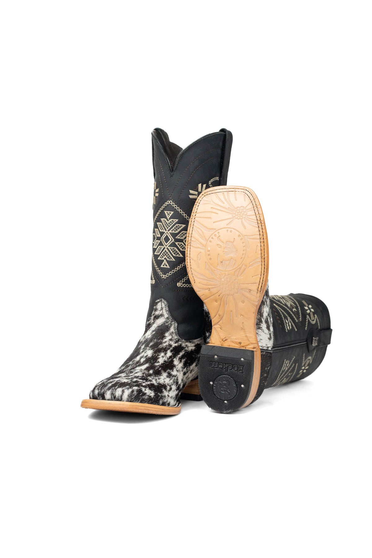Women Aztec Cowhide Square Toe Cowgirl Boot Size 9 Box Du20