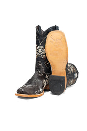 Aztec Cowhide Square Toe Cowboy Boot Size 8 Box AE20