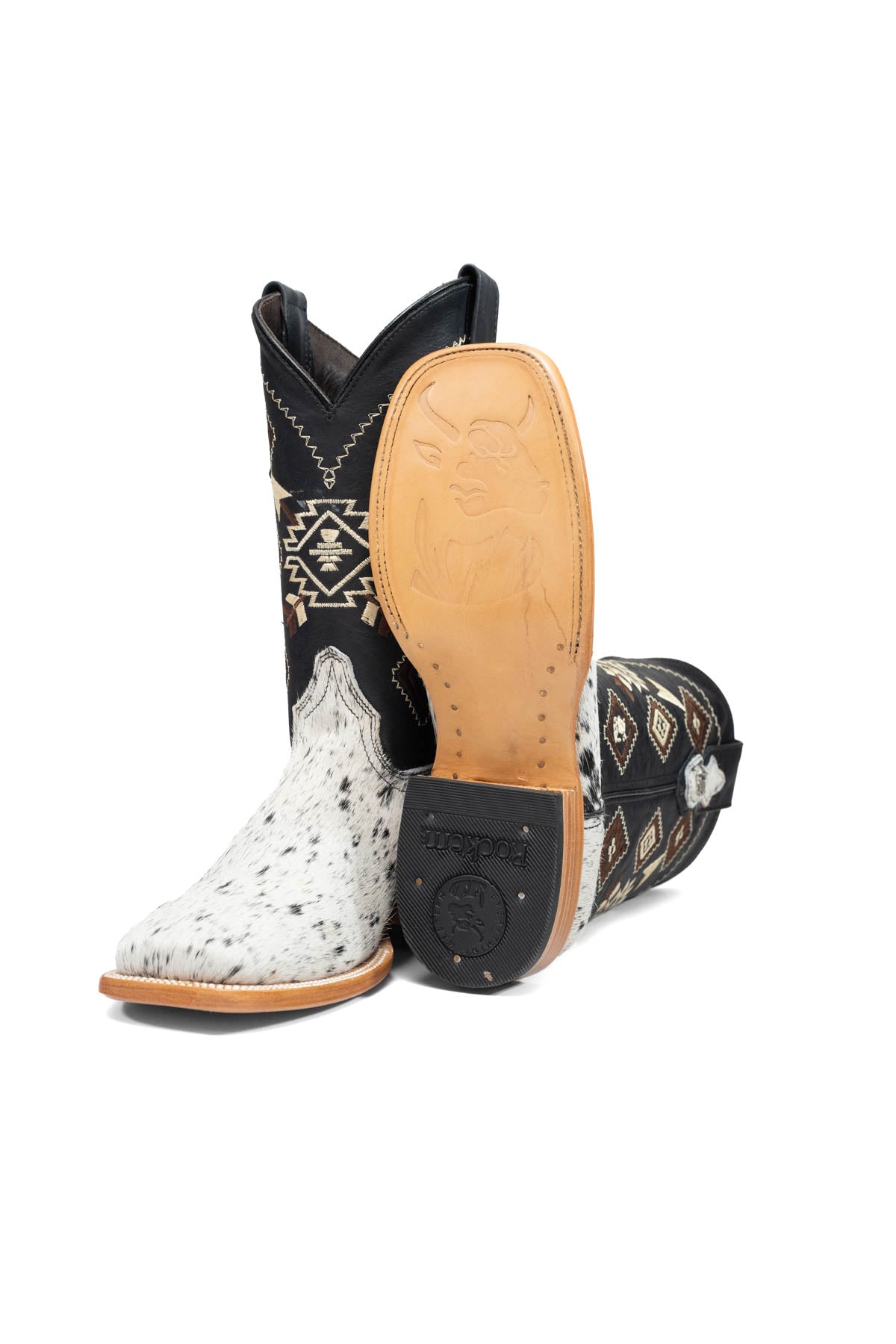 Aztec Cowhide Square Toe Cowboy Boot Size 7 Box AE2